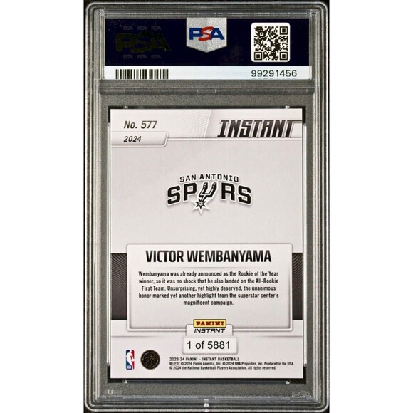 Victor Wembanyama 2023 Panini NBA All-Rookie 1st Team 577 Rookie Card PSA 9 Mint - Picture 2 of 2